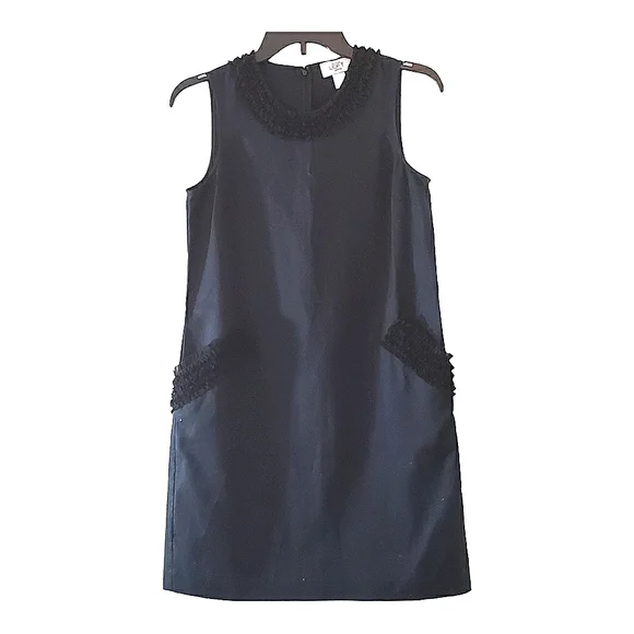 Ann Taylor Loft Petite 2P Shift Dress Navy Black Lace Net Ruffle Details NEW Ann Taylor Loft Petite 2P Shift Dress Navy Black Lace Net Ruffle Details NEW